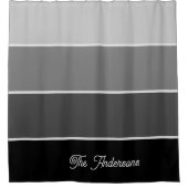 Rideaux De Douche Noir et gris | Ombre Stripes avec script (Devant)