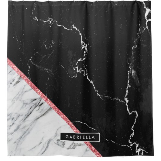 Rideaux De Douche Noir et Marbre blanc (Devant)