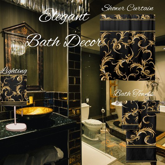 Rideaux De Douche Noir et or