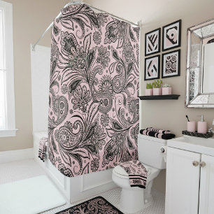 Rideaux De Douche Noir et rose paisley 