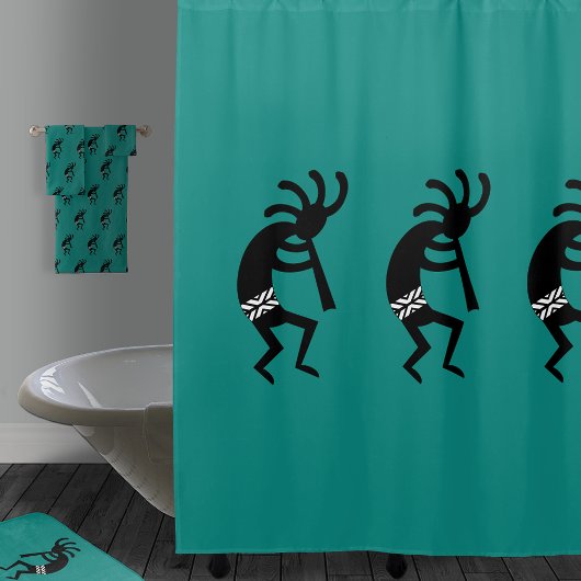 Rideaux De Douche Noir Et Turquoise Kokopelli Design Sud-Ouest