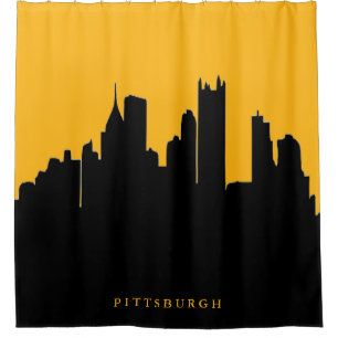 Rideaux De Douche Noir et vue d'horizon de ville de Pittsburgh d'or