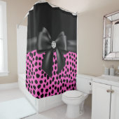 Rideaux De Douche Noir glam Bow rose Empreinte de léopard-Noir (En situation)