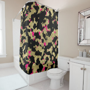 Rideaux De Douche Noir Glitter Or Abstrait Rose Chaud Glamour Écaill