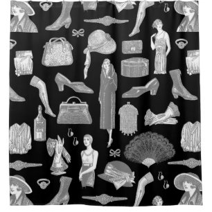 Rideaux De Douche noir gris art déco années 1920 flapper glamor femi