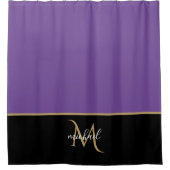 Rideaux De Douche Noir | Monogramme violet et or élégant luxe (Devant)