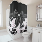 Rideaux De Douche Noir Noir Bow-Noir Crayon Blanc Rose (En situation)