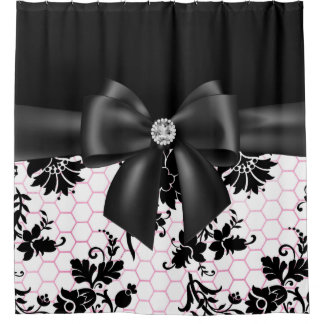 Rideaux De Douche Noir Noir Bow-Noir Crayon Blanc Rose