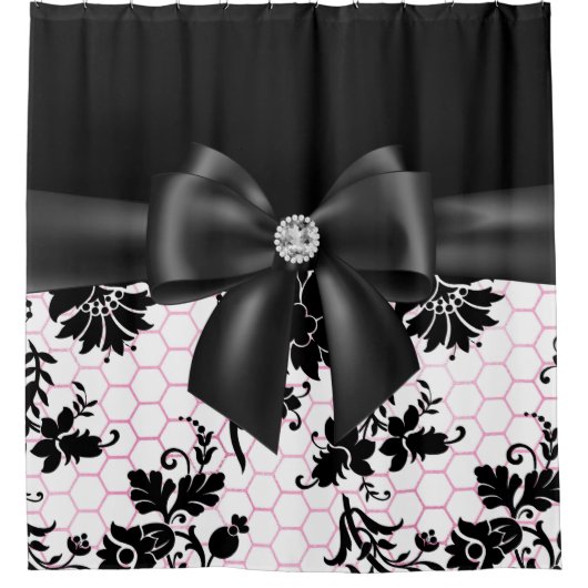 Rideaux De Douche Noir Noir Bow-Noir Crayon Blanc Rose (Devant)