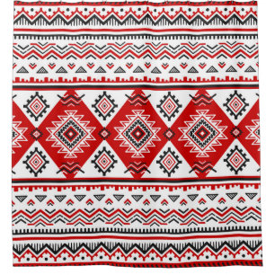 Rideaux De Douche Noir noir rouge, motifs ukrainiens.
