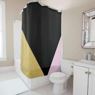 Rideaux De Douche Noir Or et rose Bloc de couleur Mod Glam Triangles