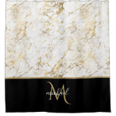 Rideaux De Douche Noir Or & Marbre Monogramme Élégant Luxe (Devant)