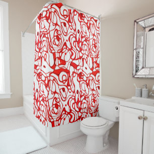 Rideaux De Douche Noir, rouge et blanc marbré Abstrait