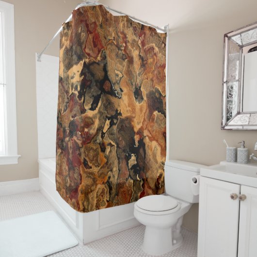 Rideaux De Douche Noir, rouge et rouille (En situation)