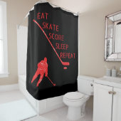 Rideaux De Douche Noir rouge - mangez du hockey sur glace (En situation)