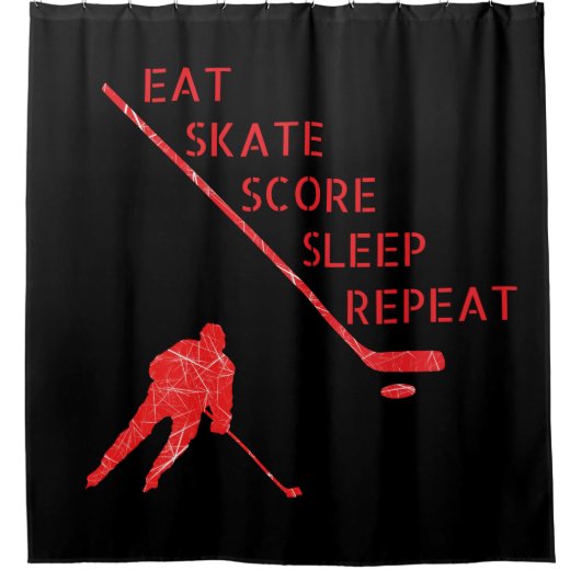 Rideaux De Douche Noir rouge - mangez du hockey sur glace (Devant)