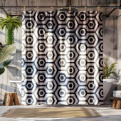 Rideaux De Douche Noir sur le Motif géométrique octogone blanc