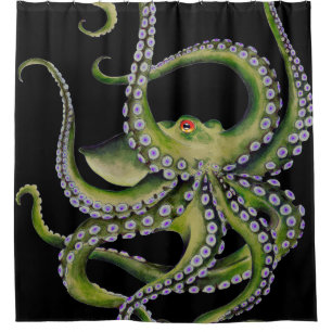 Rideaux De Douche Noir vert de poulpe