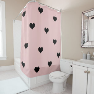 Rideaux De Douche Noirs mignons élégants et rougissent motif rose