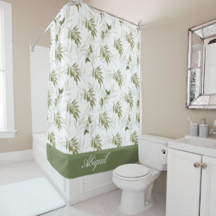 Rideaux De Douche Nom Aquarelle Olive Sage Intemporelle