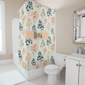 Rideaux De Douche Nom botanique vintage printemps orange et vert