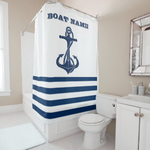 Rideaux De Douche Nom de bateau nautique, Ancre rayures bleues marin