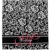 Rideaux De Douche Nom de Damas élégant et Monogramme noir, rose blan (Devant)