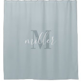 Rideaux De Douche Nom de famille bleu moderne Monogramme Douche ride (Devant)