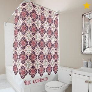 Rideaux De Douche Nom de famille Carreaux espagnols Motif floral Azu