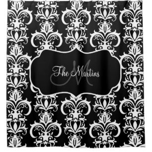 Rideaux De Douche Nom de famille classique Motif monogramme Damas
