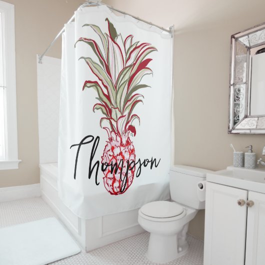 Rideaux De Douche Nom de famille du script mignon Ananas attirant (En situation)
