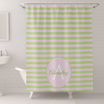Nom de famille monogramme rayé rose pastel vert