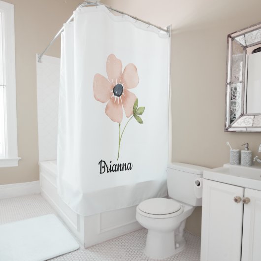 Rideaux De Douche Nom de fleur aquarelle rose (En situation)