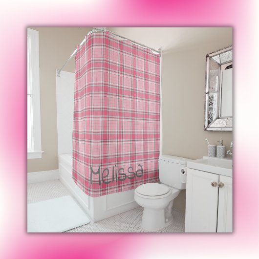 Rideaux De Douche Nom de la plaque rose et blanc Monogramme |
