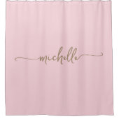 Rideaux De Douche Nom de monogramme calligraphié rose pastel minimal (Devant)