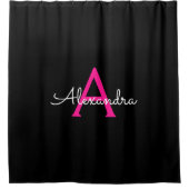 Rideaux De Douche Nom de monogramme moderne de script girly rose cha (Devant)