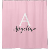 Rideaux De Douche Nom de monogramme rose pâle féminin gris et blanc (Devant)