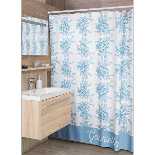 Rideaux De Douche Nom de motif floral Toile de Jouy bleue