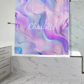 Rideaux De Douche Nom des initiales du monogramme violet rose hologr