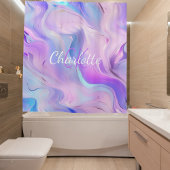 Rideaux De Douche Nom des initiales du monogramme violet rose hologr