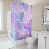 Rideaux De Douche Nom des initiales du monogramme violet rose hologr (En situation)