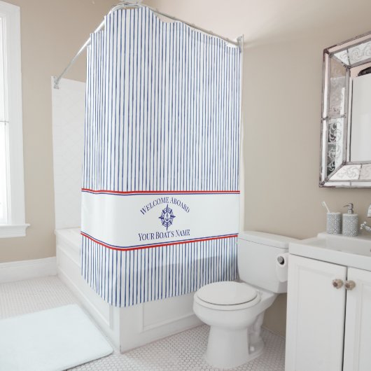 Rideaux De Douche Nom du bateau Boussole Rose Ancre Naution (En situation)