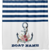 Rideaux De Douche Nom du bateau, Fleurs d'Ancres Bleus de marine (Devant)