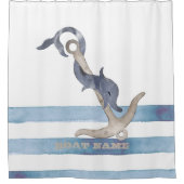 Rideaux De Douche Nom du bateau nautique, Ancre Dauphin Stripes (Devant)