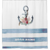 Rideaux De Douche Nom du bateau nautique, Fleurs d'Ancres rayures (Devant)