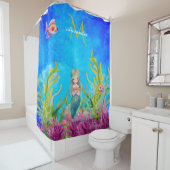 Rideaux De Douche Nom du monogramme bleu clair Mermaid (En situation)