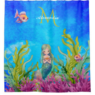 Rideaux De Douche Nom du monogramme bleu clair Mermaid