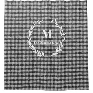 Rideaux De Douche Nom du monogramme de l'En vichy noir et blanc de l