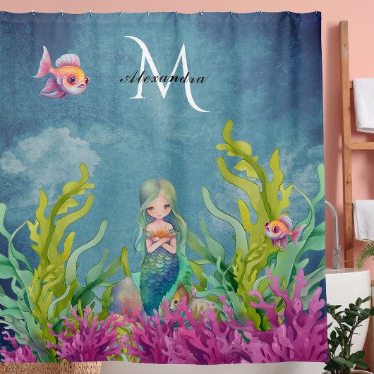 Rideaux De Douche Nom du monogramme mignon Sirène