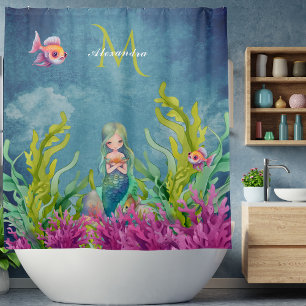 Rideaux De Douche Nom du monogramme mignon Sirène